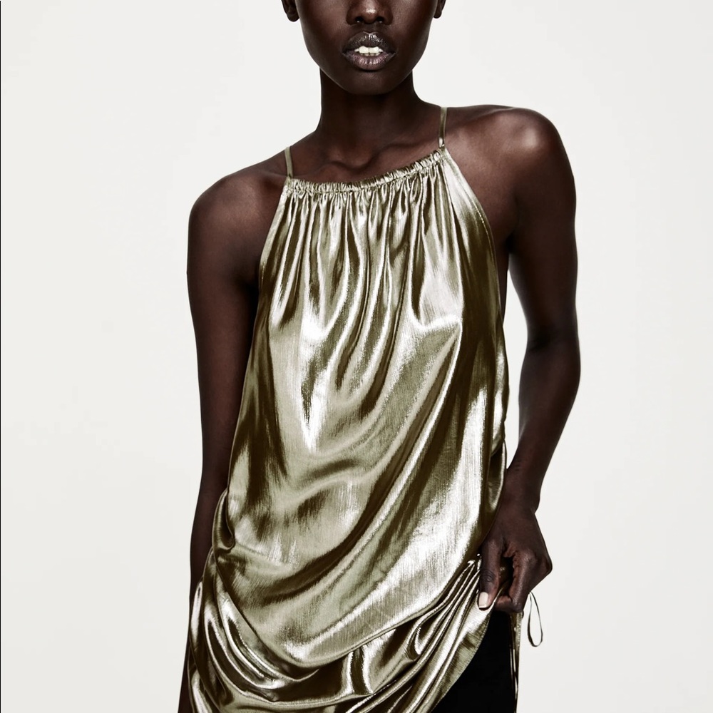 ZARA NEW WOMAN HALTER CAMISOLE TOP SILVER GOLD - Picture 11 of 11
